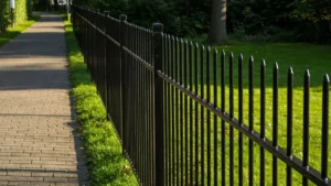 Metal fences surrounding a residential property, offering strength, durability, and a sleek modern appearance