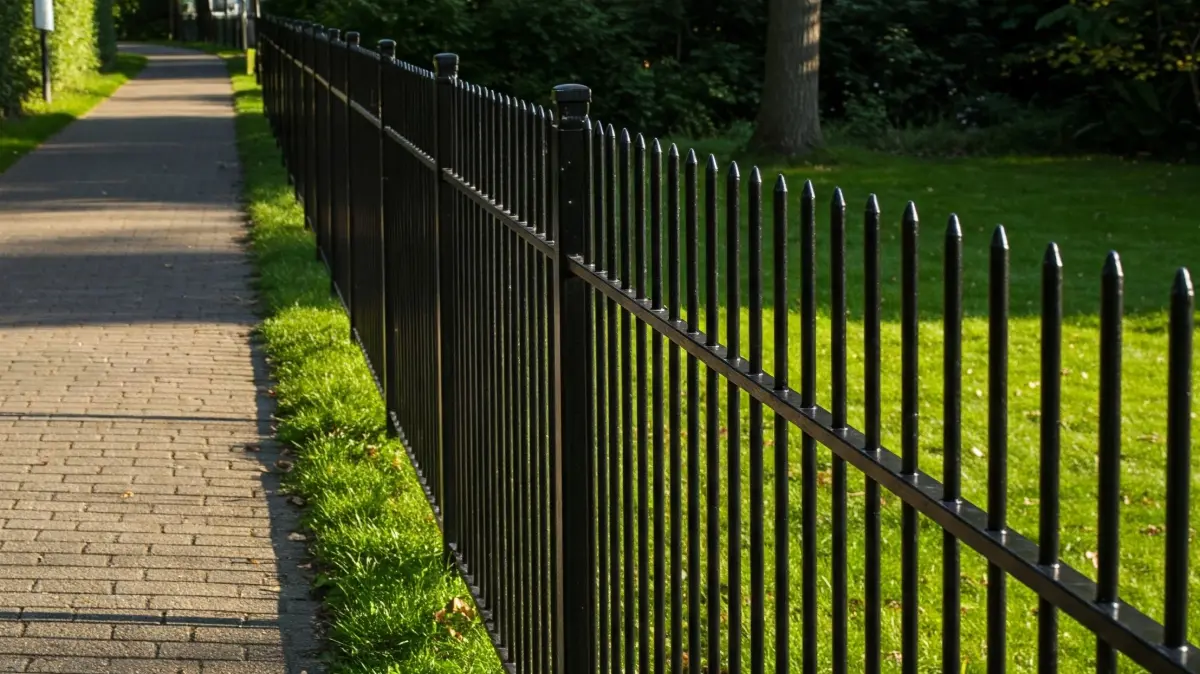 Metal fences surrounding a residential property, offering strength, durability, and a sleek modern appearance