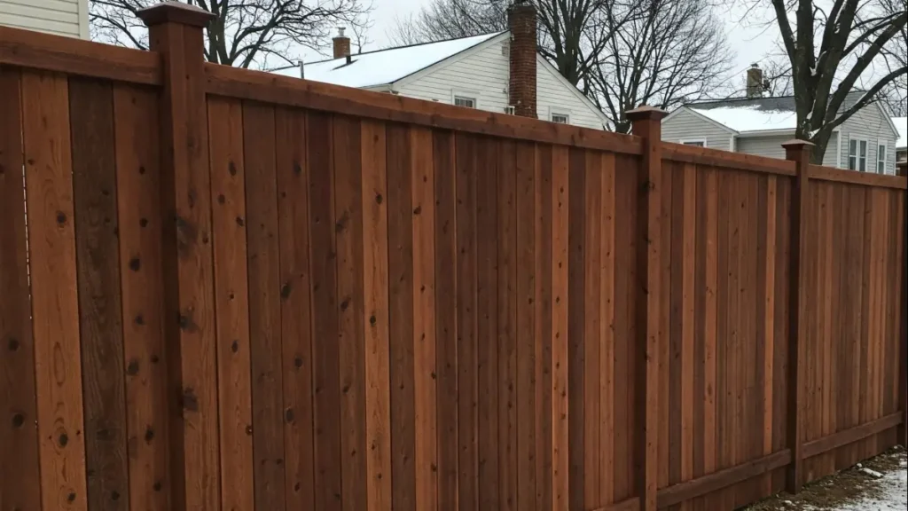 Wooden fence in Buffalo NY enclosing a residential yard, providing privacy and protection against harsh weather conditions