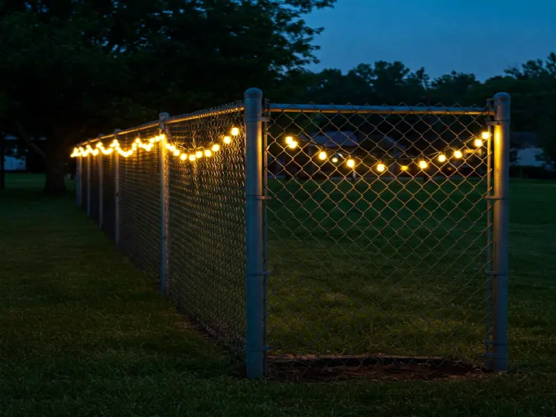 Landscape Lights in chain link fence
