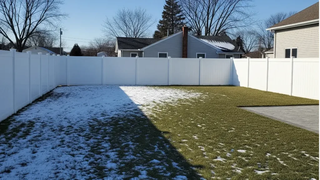 Vinyl fence installed around a empty land