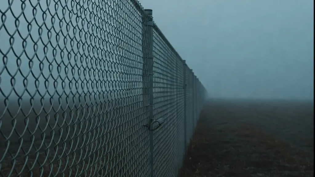 Long Chain Link fence in big Farm