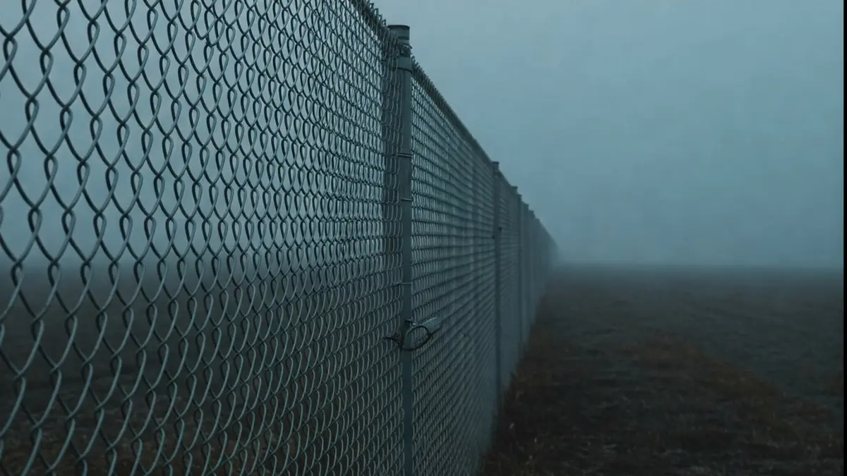 Long Chain Link fence in big Farm