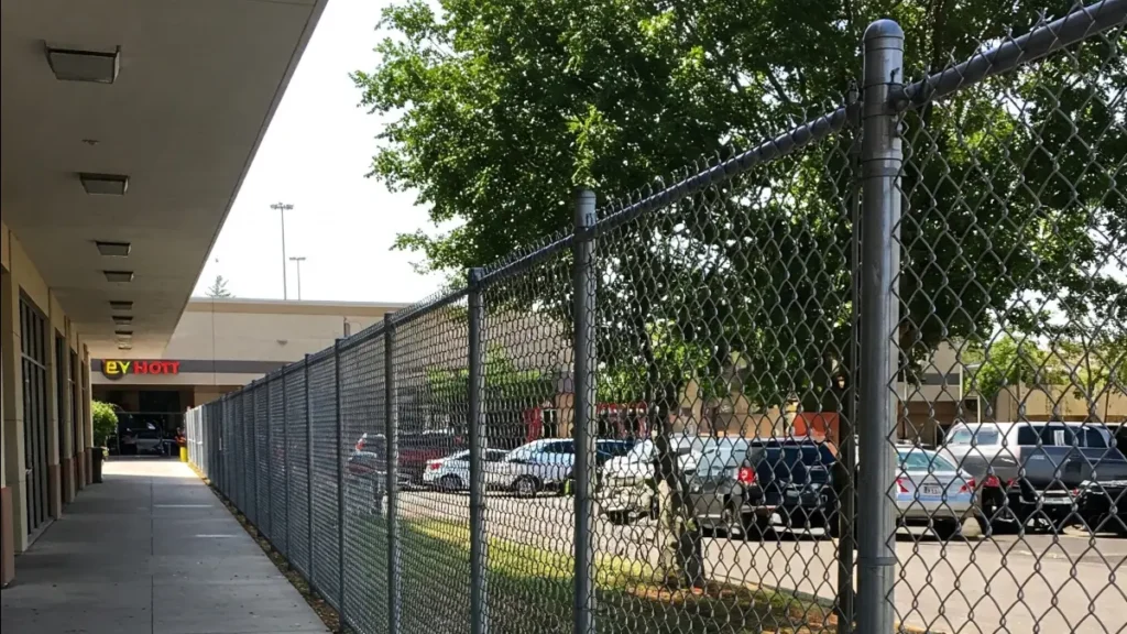 Commercial chain link fence in urban area