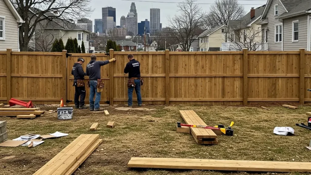 Fence installation by Two Fencing team members