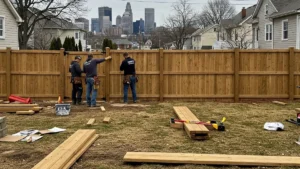 Fence installation by Two Fencing team members