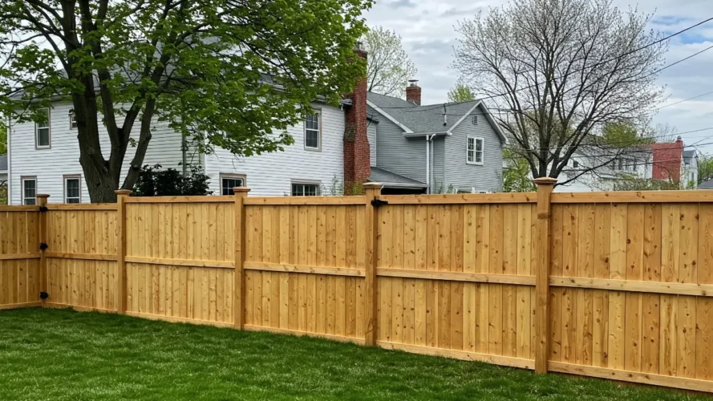 Fence installation of a wooden fence in a residential area