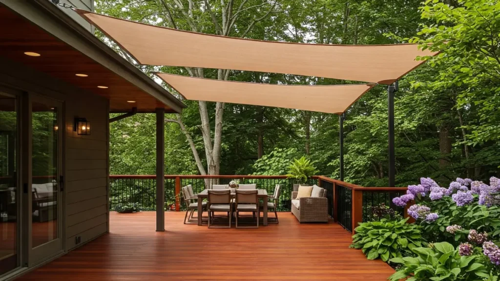 Transformed residential outdoor area featuring open space layout, enhanced natural airflow, and modern shade solutions for comfort and style