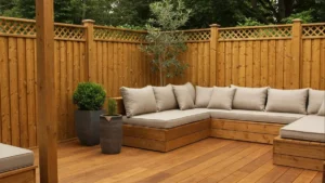 Decks & fencing combination featuring a wooden deck paired with a matching privacy fence, offering a stylish and functional outdoor living space