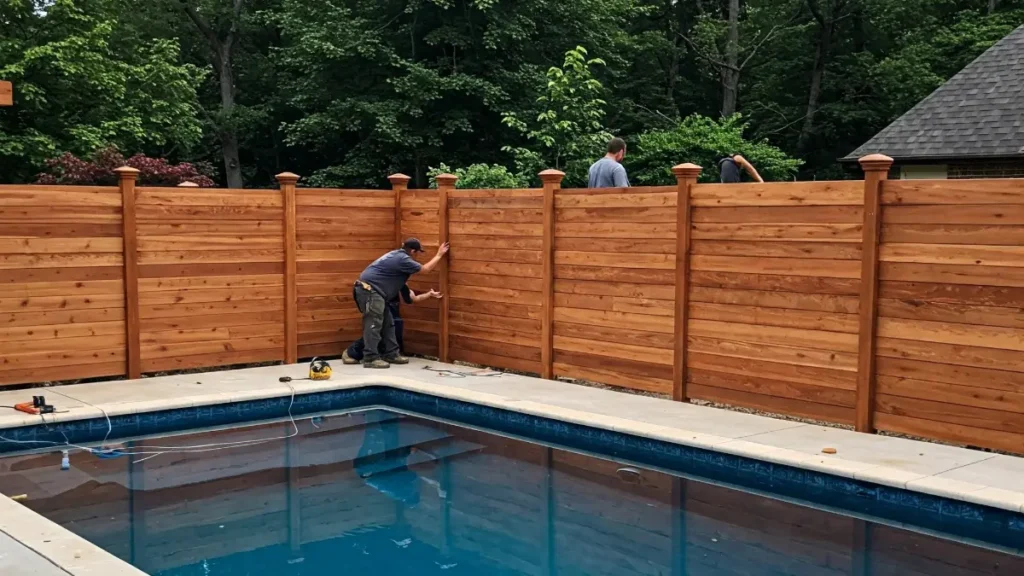 Pool fence installation in Albany, ensuring safety and compliance with local regulations around a residential swimming pool