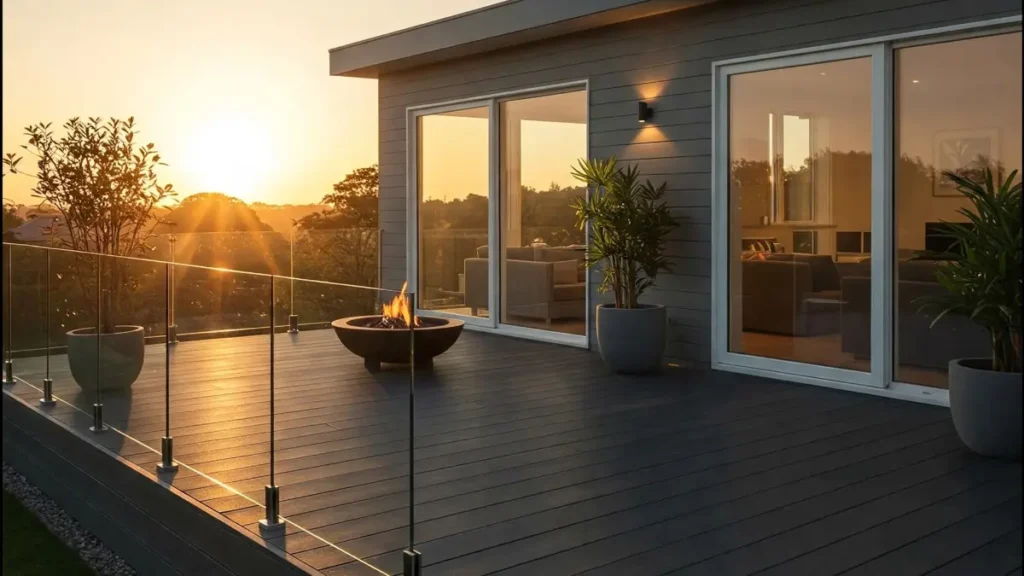 Modern deck in a home built with HOA approval