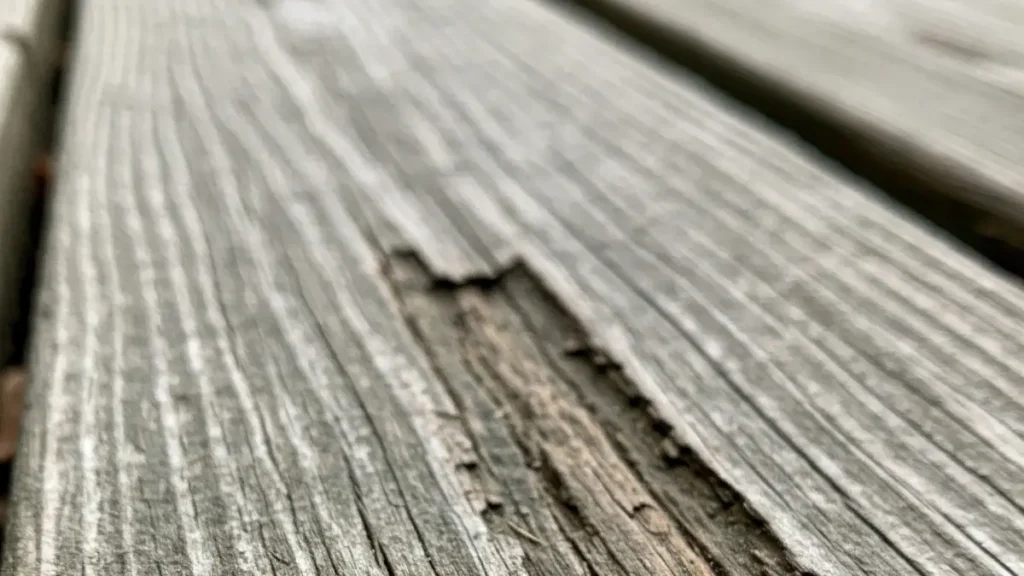 Early signs of deck rot in a outdoor deck