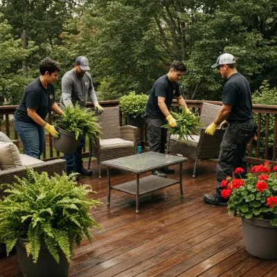 Workers preparing the deck for cleaning