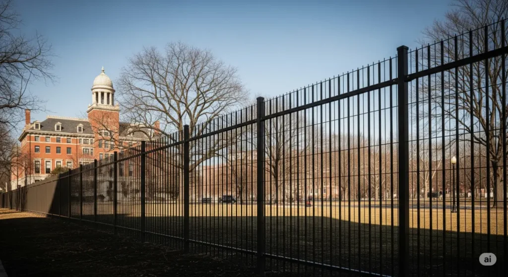Deer-resistant fence in Albany, NY. Shows a tall fence protecting a yard.