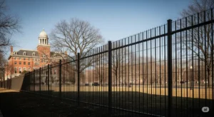 Deer-resistant fence in Albany, NY. Shows a tall fence protecting a yard.