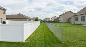 Vinyl privacy fence and chain-link fence