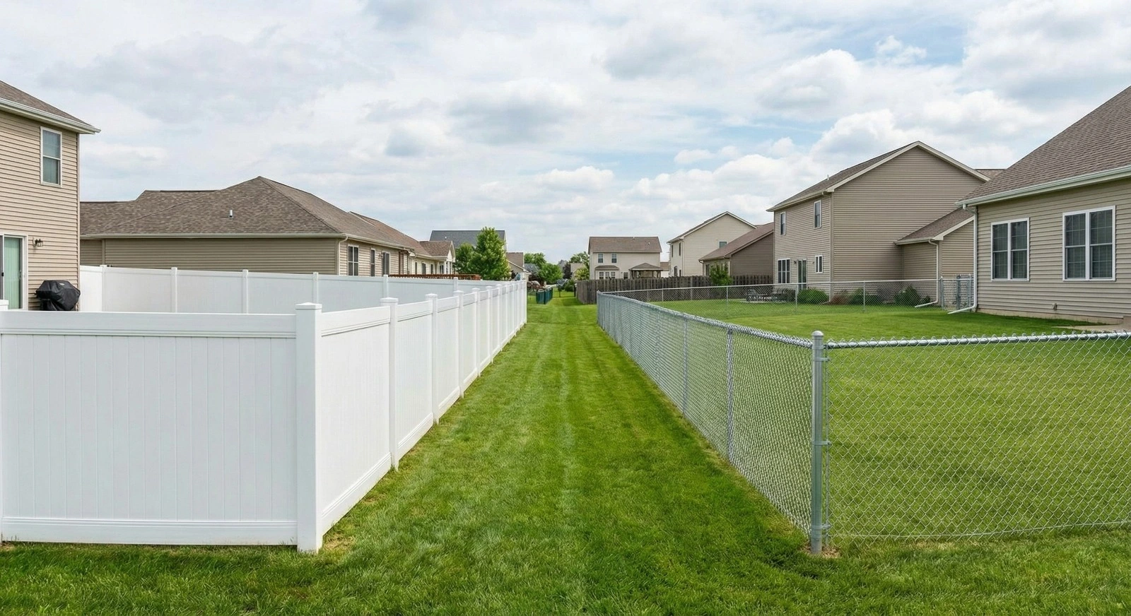 Vinyl privacy fence and chain-link fence
