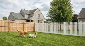 Pet-friendly backyard fence installed at a Rochester home ensures safety for dogs and small pets.