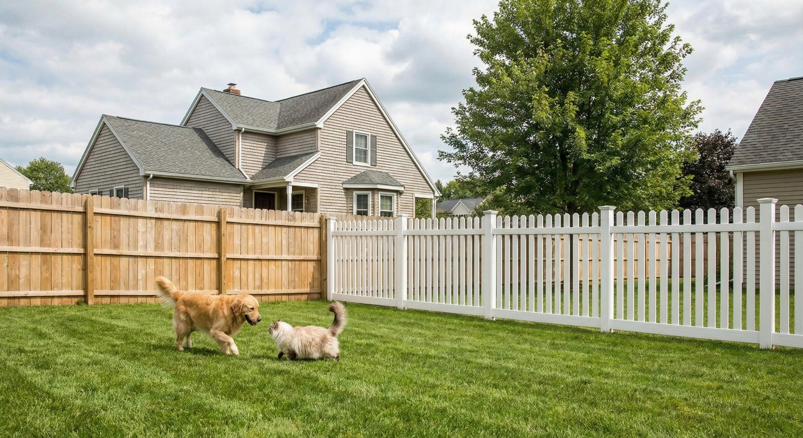 Pet-friendly backyard fence installed at a Rochester home ensures safety for dogs and small pets.